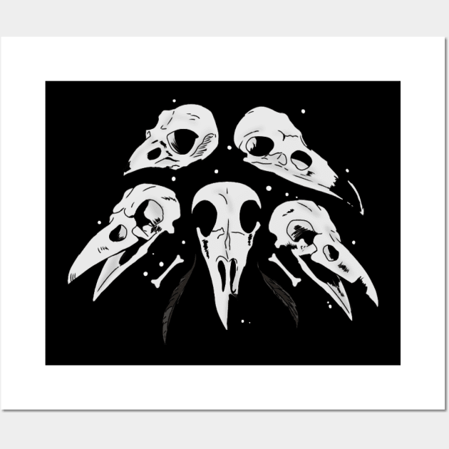 Bird skulls with feathers Wall Art by Basicallyimbored